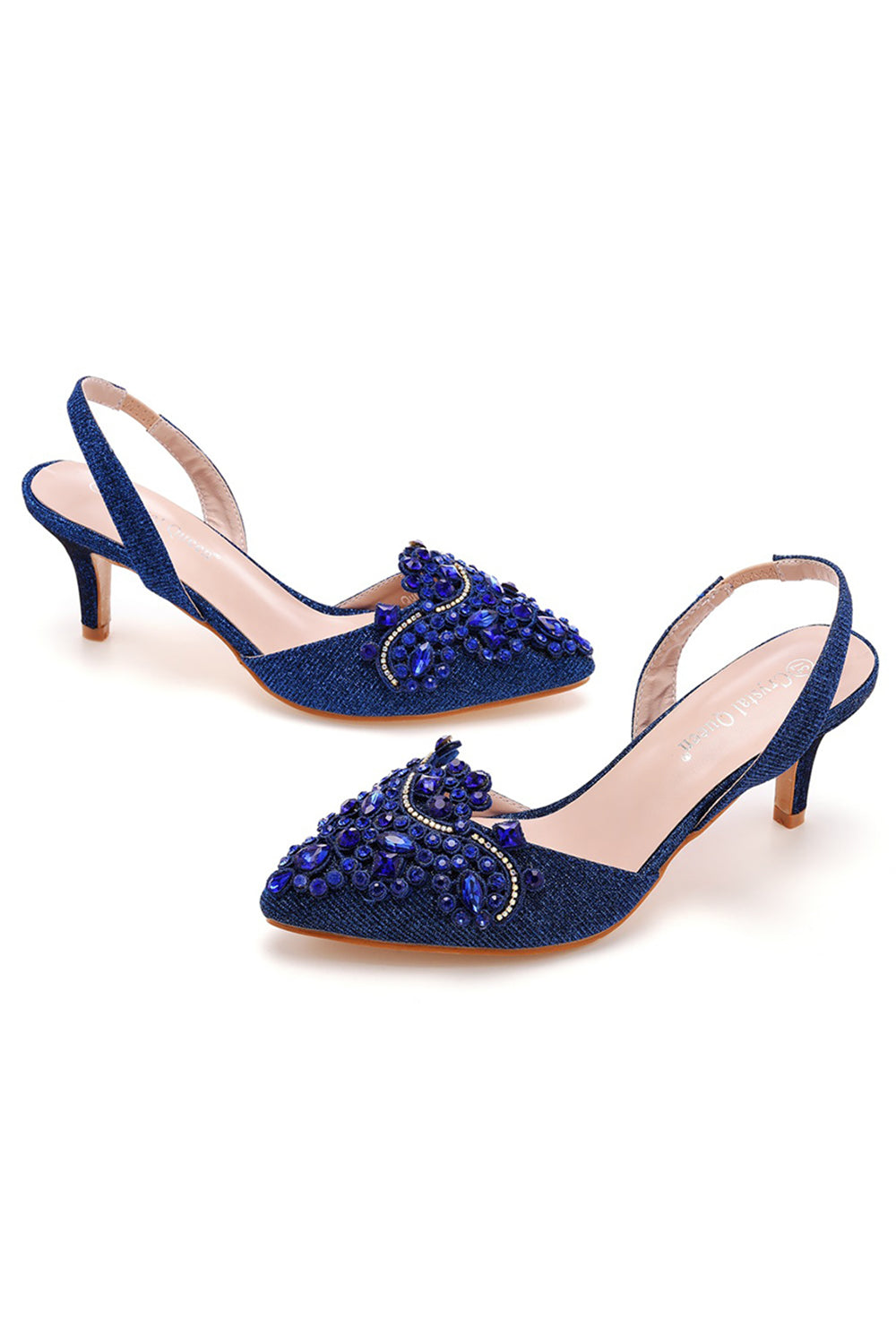 Sort Rhinestone hæl Slingback Sandaler spidse tå Slip On Block hæle