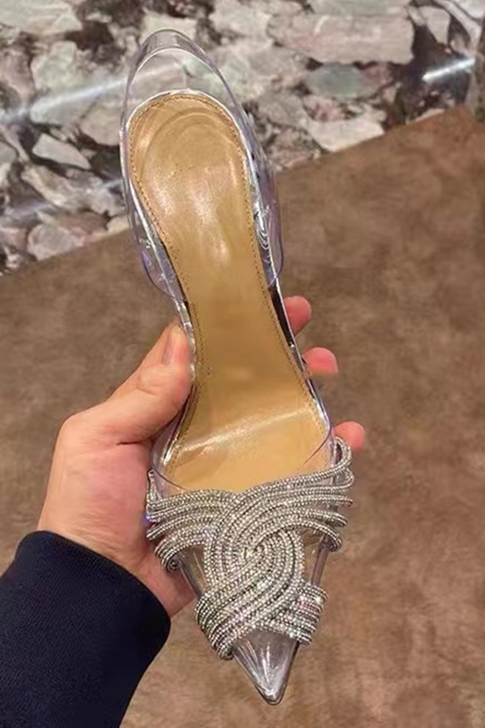 Sølv Rhinestone gennemsigtig rem Stiletto høje hæle sandaler