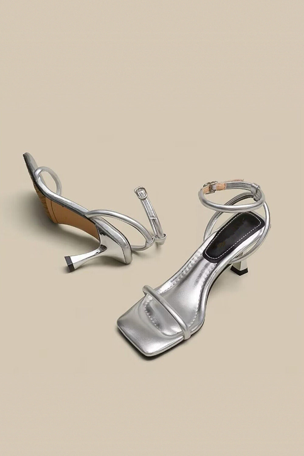 Sort PU læder ankel rem høj hæl sandaler