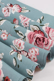 Blå Blomster Trykte 1950'er Kjoler med Korte Ærmer