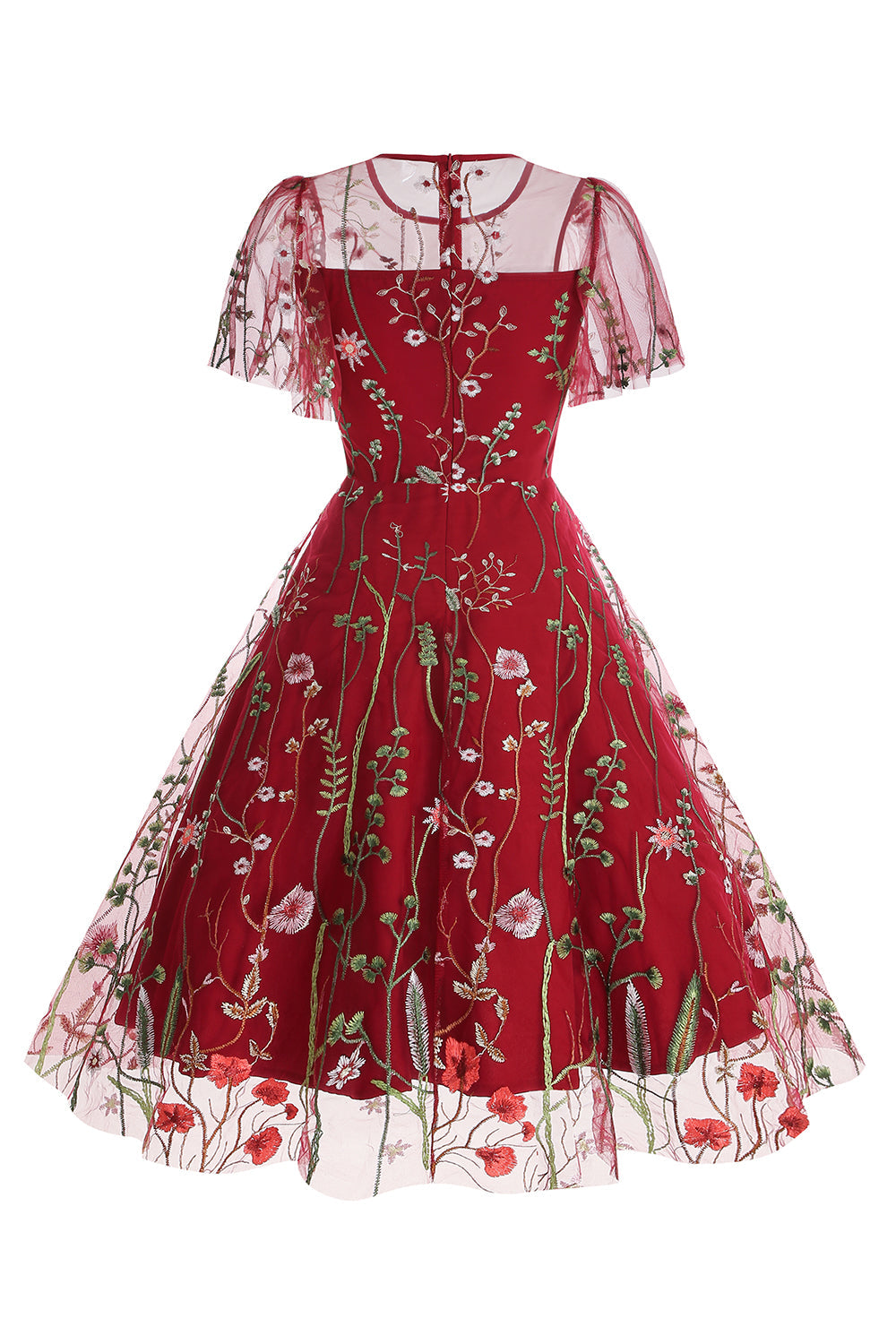 Abrikos A Line Trykt Tyl 1950'er Kjole med korte ærmer