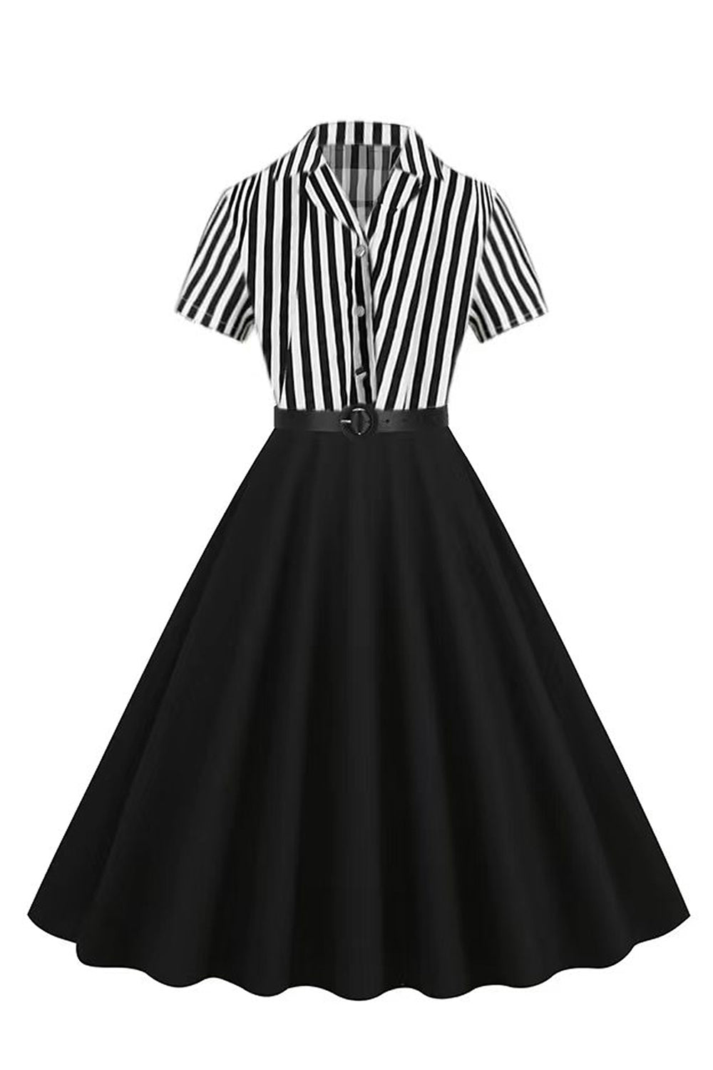 A Line Black Stripe 1950'er kjole med korte ærmer