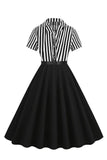 A Line Black Stripe 1950'er kjole med korte ærmer