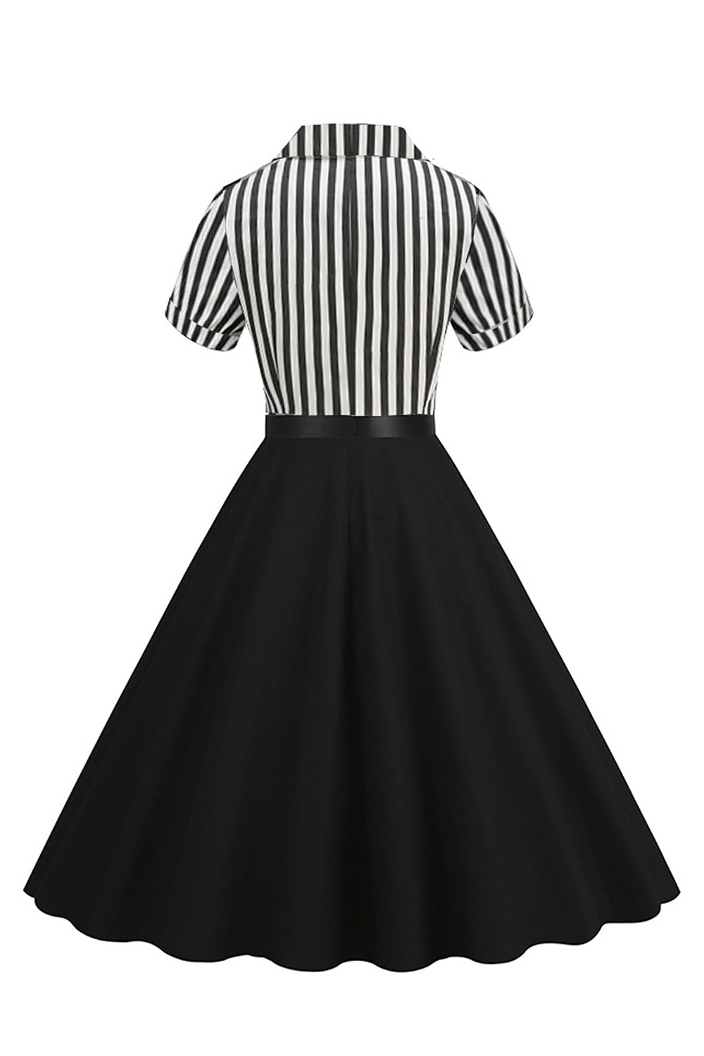 A Line Black Stripe 1950'er kjole med korte ærmer