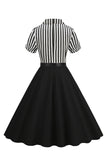 A Line Black Stripe 1950'er kjole med korte ærmer
