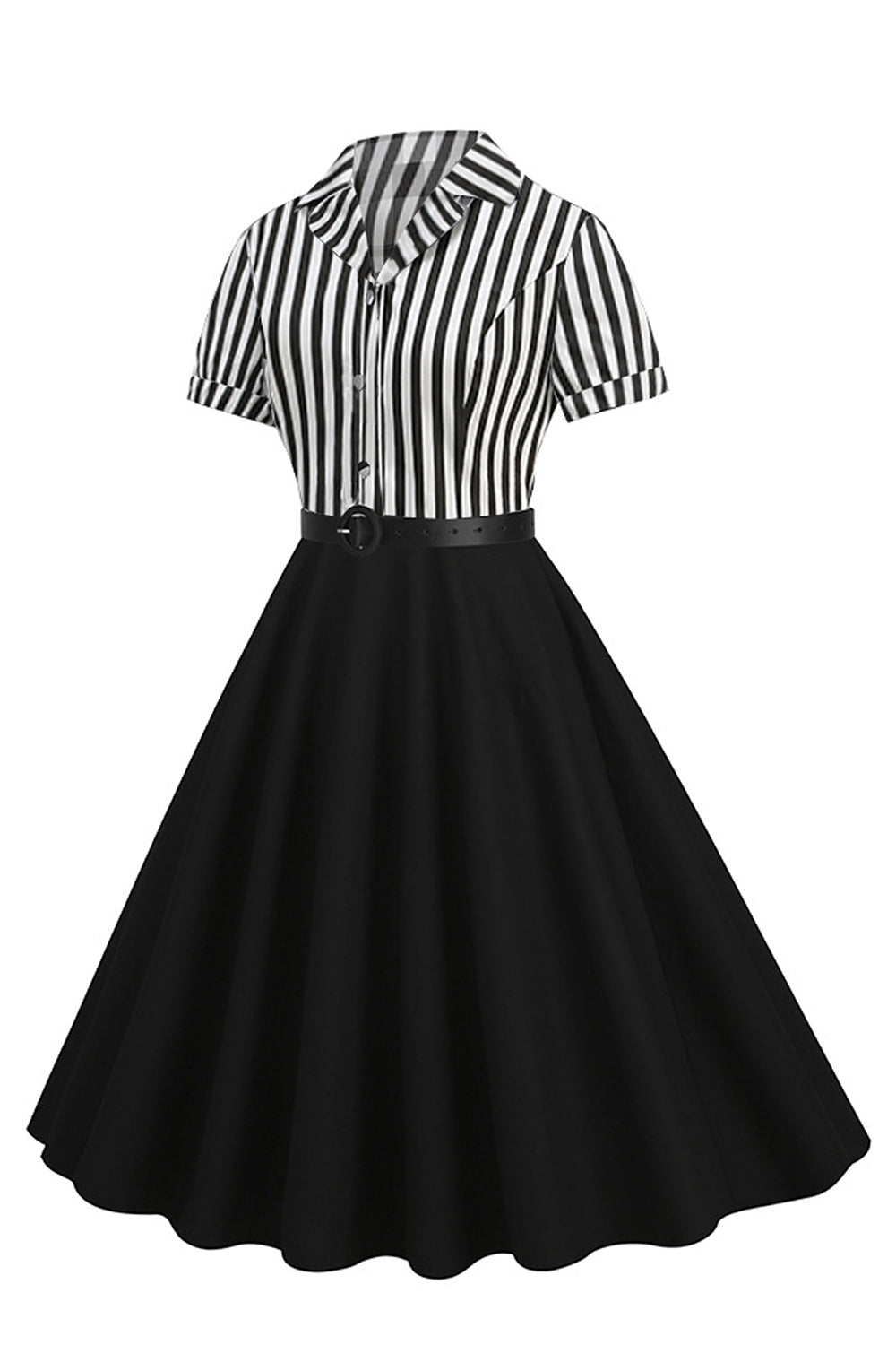 A Line Black Stripe 1950'er kjole med korte ærmer