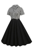 A Line Black Stripe 1950'er kjole med korte ærmer