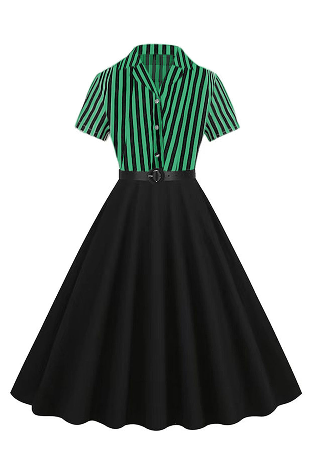 A Line Black Stripe 1950'er kjole med korte ærmer