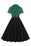 A Line Black Stripe 1950'er kjole med korte ærmer