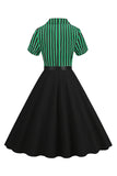 A Line Black Stripe 1950'er kjole med korte ærmer