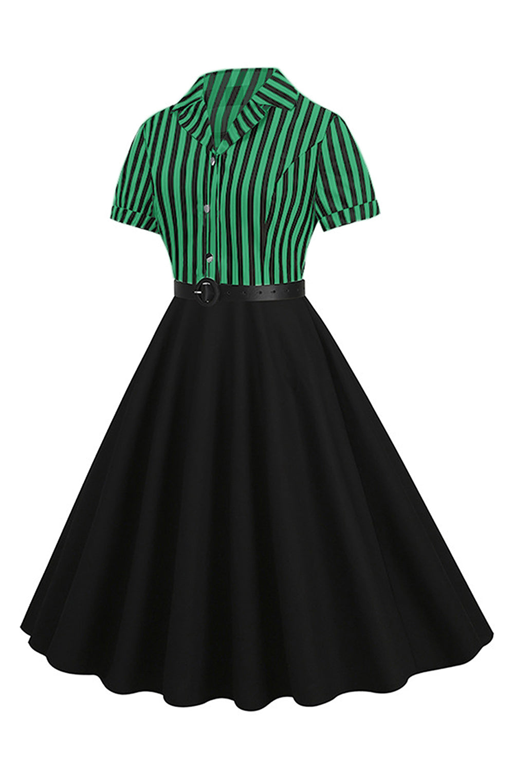 A Line Black Stripe 1950'er kjole med korte ærmer