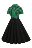 A Line Black Stripe 1950'er kjole med korte ærmer