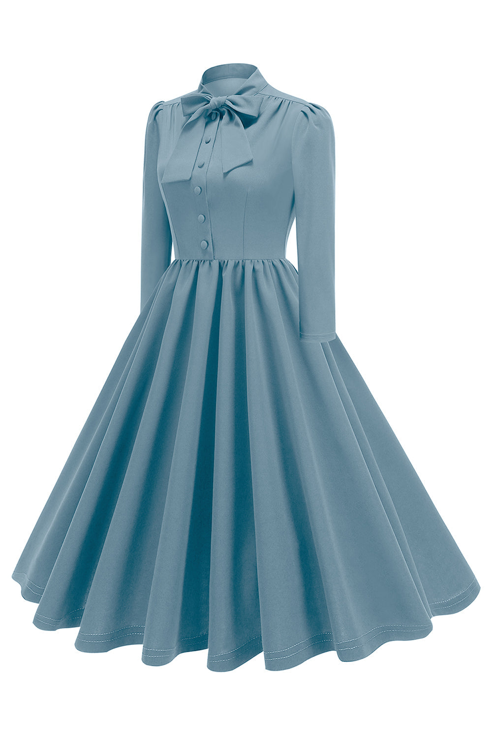 Lilla plisseret butterfly 1950'er kjole med lange ærmer