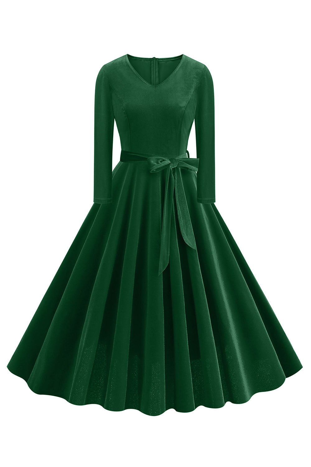 Gul V-hals plisseret lange ærmer 1950'erne kjole