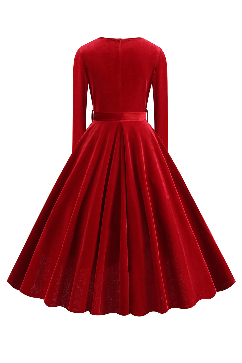 Gul V-hals plisseret lange ærmer 1950'erne kjole