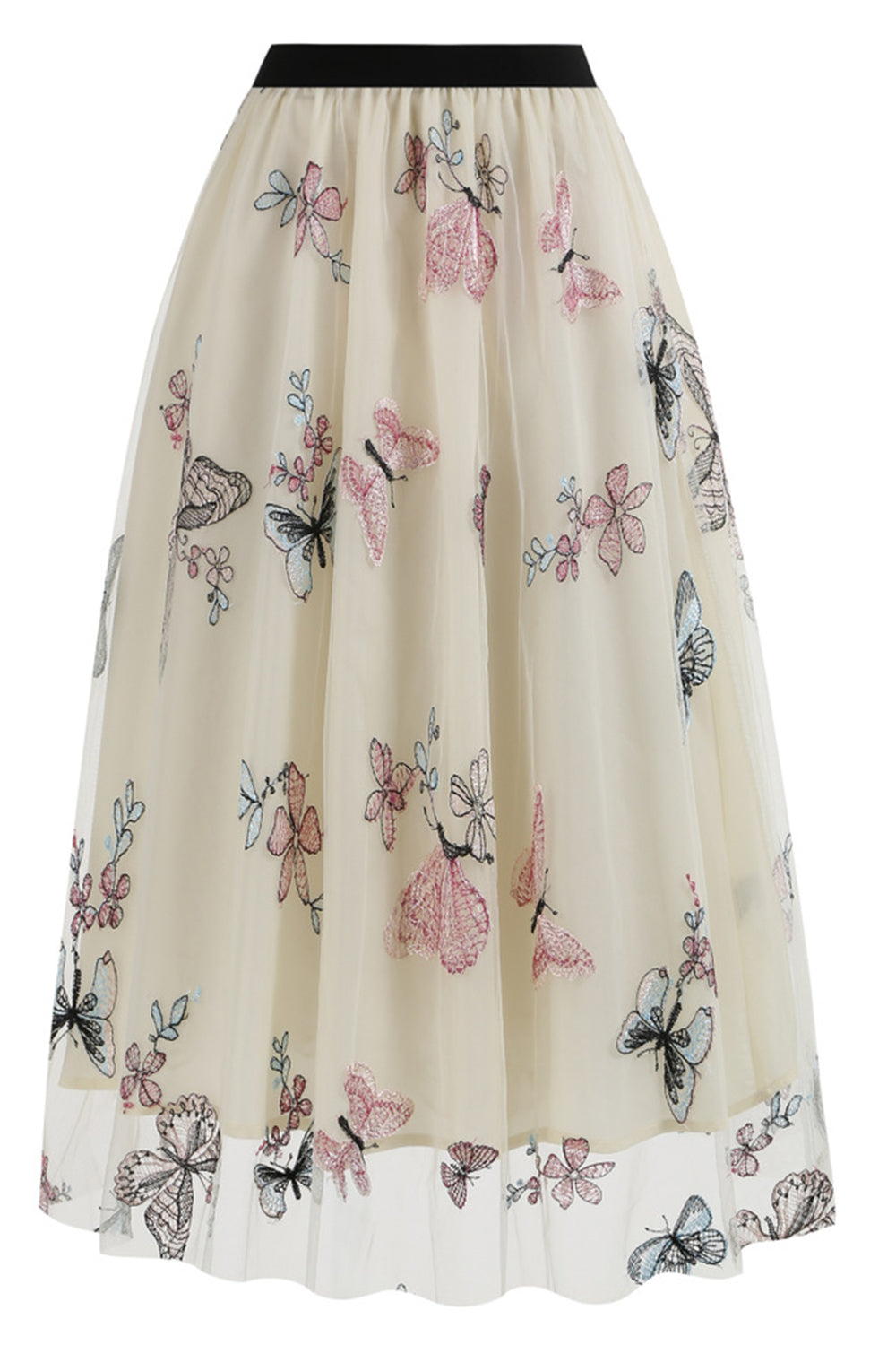 Abrikos høj talje Print Chiffon blomstret løs Midi A Line nederdel