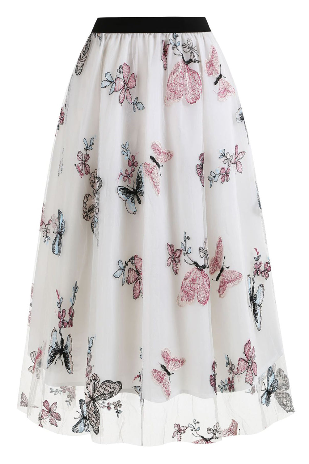 Abrikos høj talje Print Chiffon blomstret løs Midi A Line nederdel