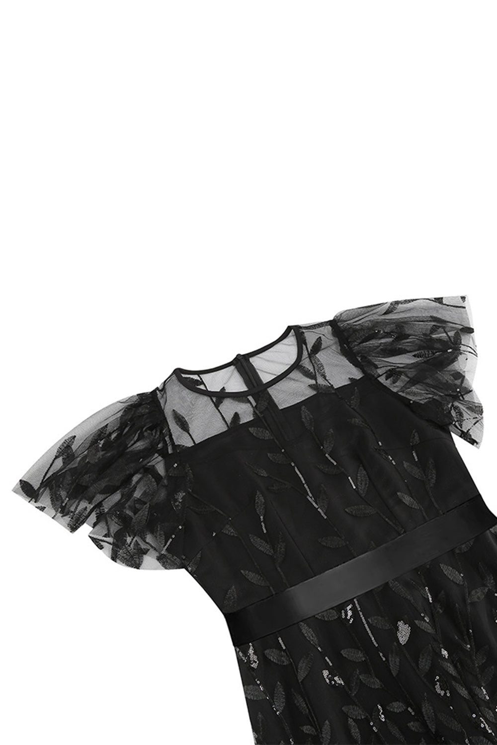 Abrikos pailletter blad broderet mesh overlay elegant vintage kjole