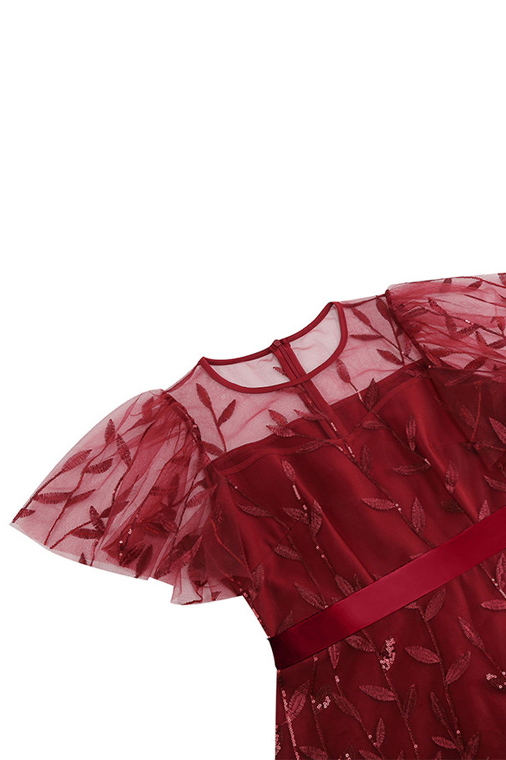 Abrikos pailletter blad broderet mesh overlay elegant vintage kjole