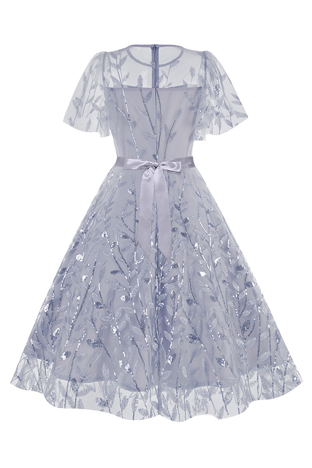 Abrikos pailletter blad broderet mesh overlay elegant vintage kjole