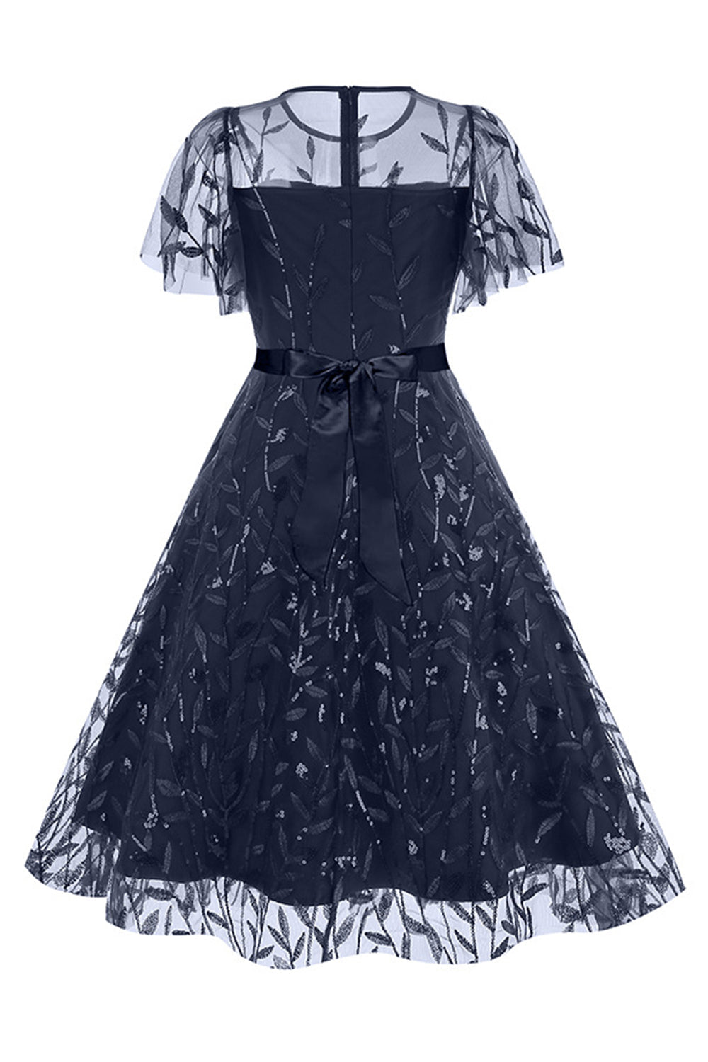 Abrikos pailletter blad broderet mesh overlay elegant vintage kjole