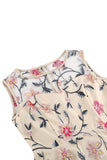 Abrikos Elegant Blomstret Broderet Ærmeløs Midi Vintage Kjole