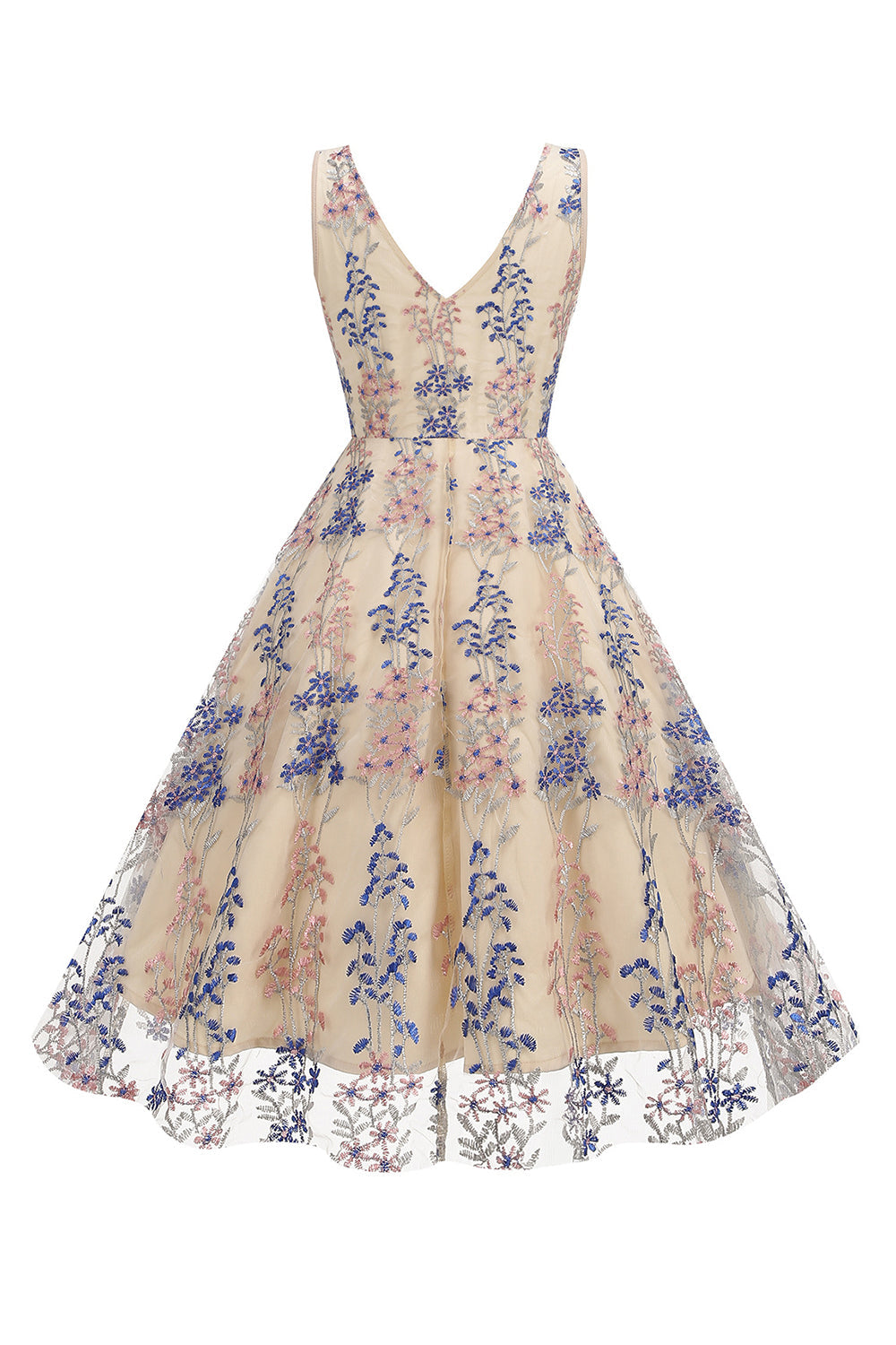 Glitrende abrikos blomst ærmer swing 1950'erne kjole