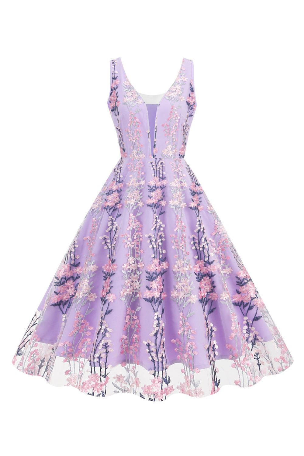 Glitrende abrikos blomst ærmer swing 1950'erne kjole