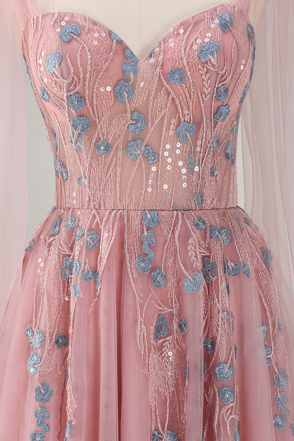 Pink A-Line Lang Gallakjole med Applikeret
