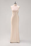 Champagne Halter Havfrue Brudepige Kjole med Slids