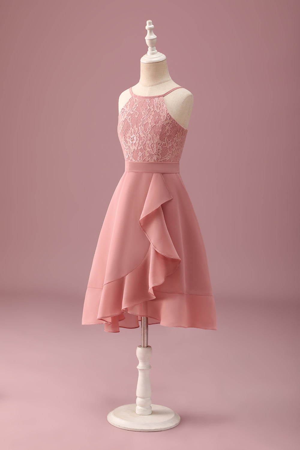 Blush Halterneck A-linje Chiffon Junior brudepigekjole med flæser