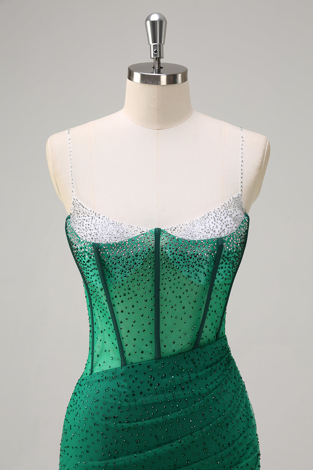 Glitrende sort havfrue Spaghetti stropper korset beaded lang gallakjole med slids