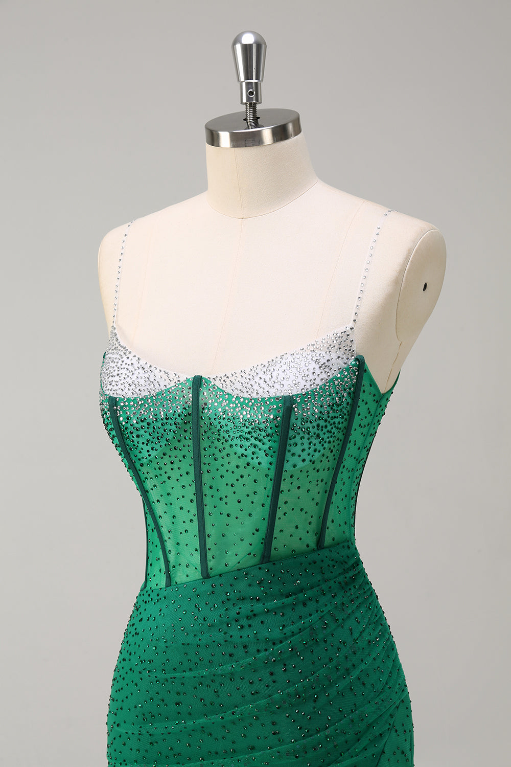 Glitrende sort havfrue Spaghetti stropper korset beaded lang gallakjole med slids