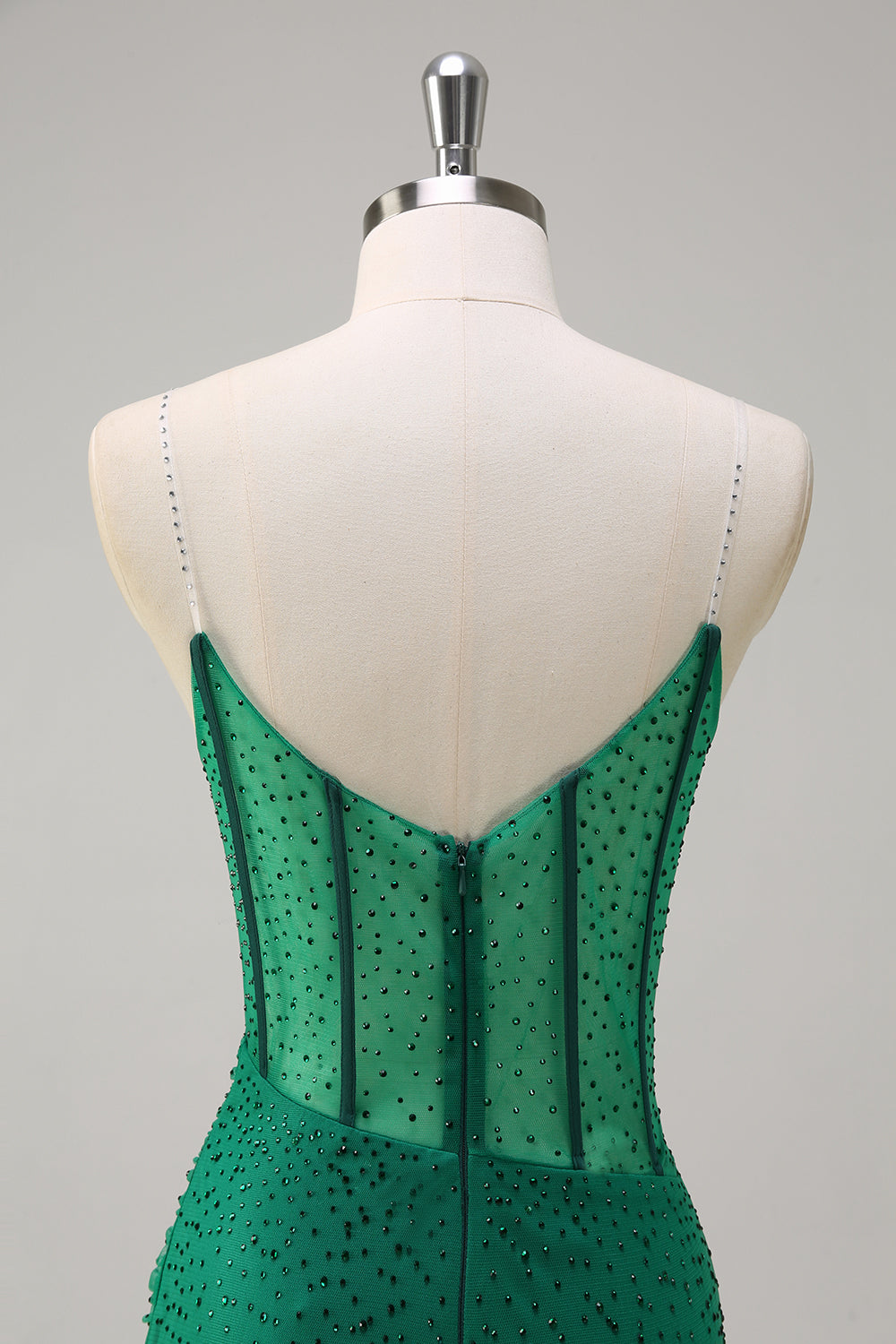 Glitrende sort havfrue Spaghetti stropper korset beaded lang gallakjole med slids