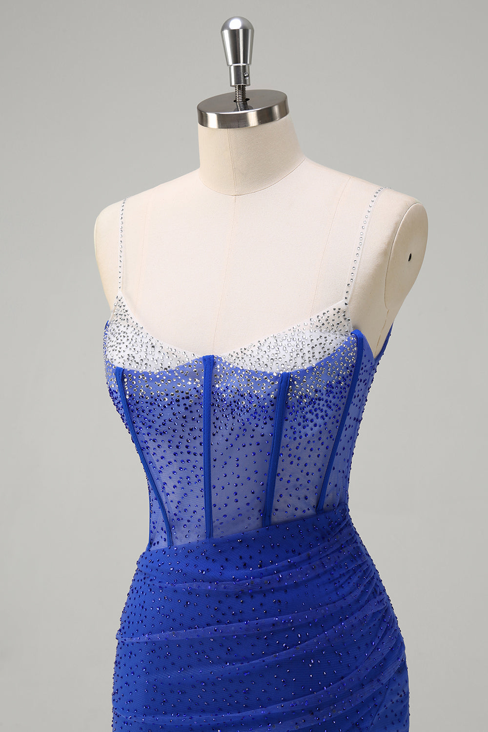 Glitrende sort havfrue Spaghetti stropper korset beaded lang gallakjole med slids