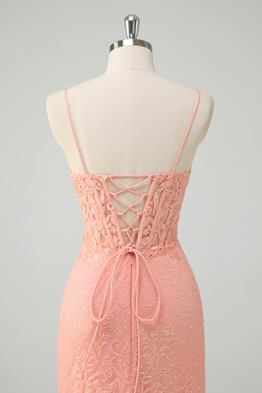 Orange havfrue Spaghetti stropper Korset pailletter Gallakjole