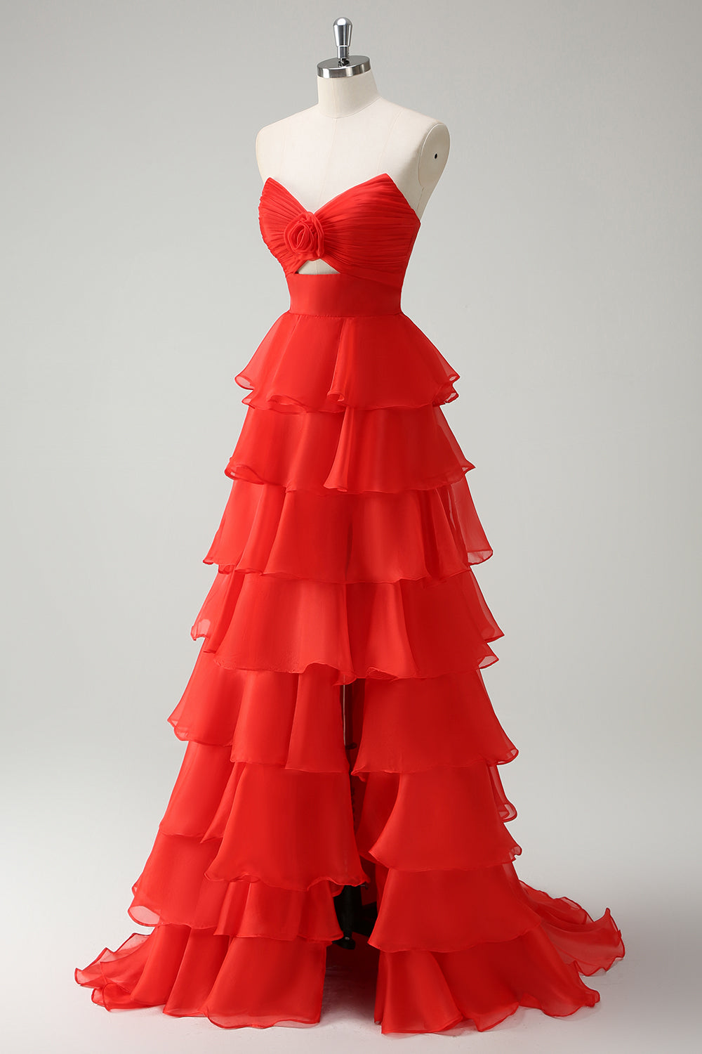 Orange Sweetheart Prinsesse Chiffon Tiered Lang Gallakjole med Slids