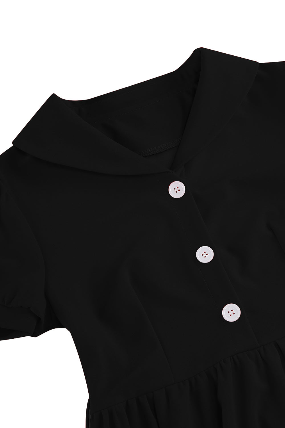 Sort V-hals korte ærmer A-linje Midi 1950'erne kjole med bælte