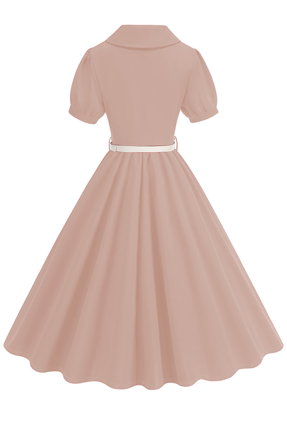 Sort V-hals korte ærmer A-linje Midi 1950'erne kjole med bælte