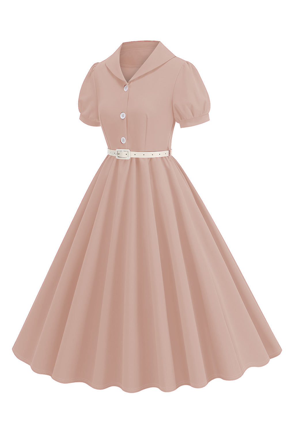 Sort V-hals korte ærmer A-linje Midi 1950'erne kjole med bælte