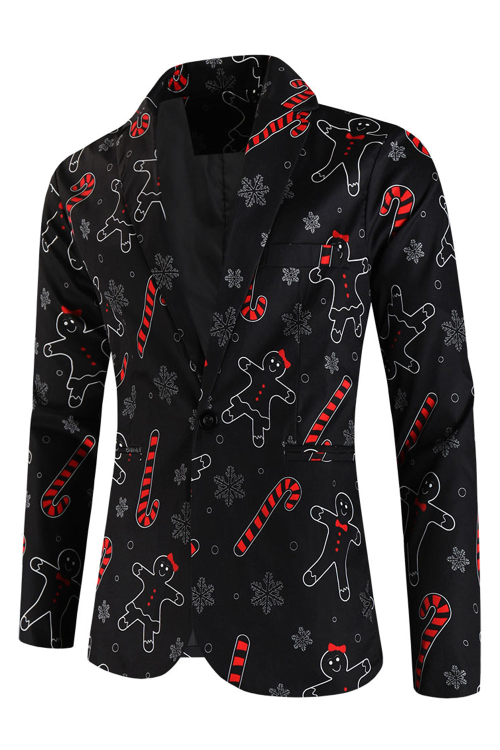 Sort jul snefnug trykt formel fest 3-delt herre jakkesæt