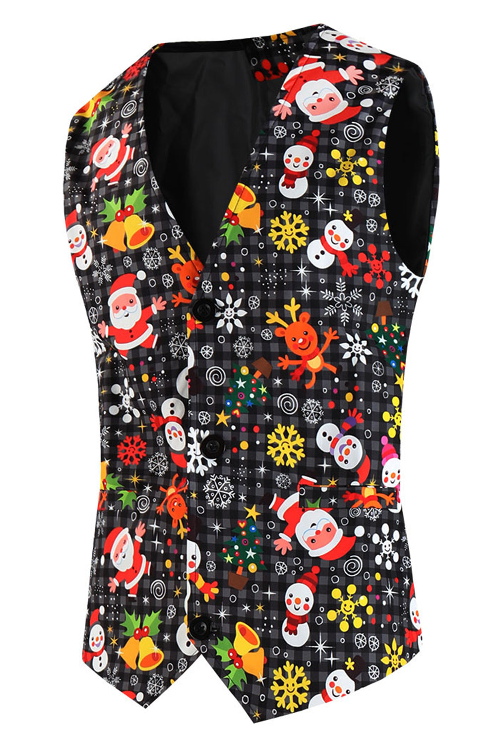 Sort Notched Revers Snemænd Trykt Jul Slim Fitted Mænd Jakkesæt