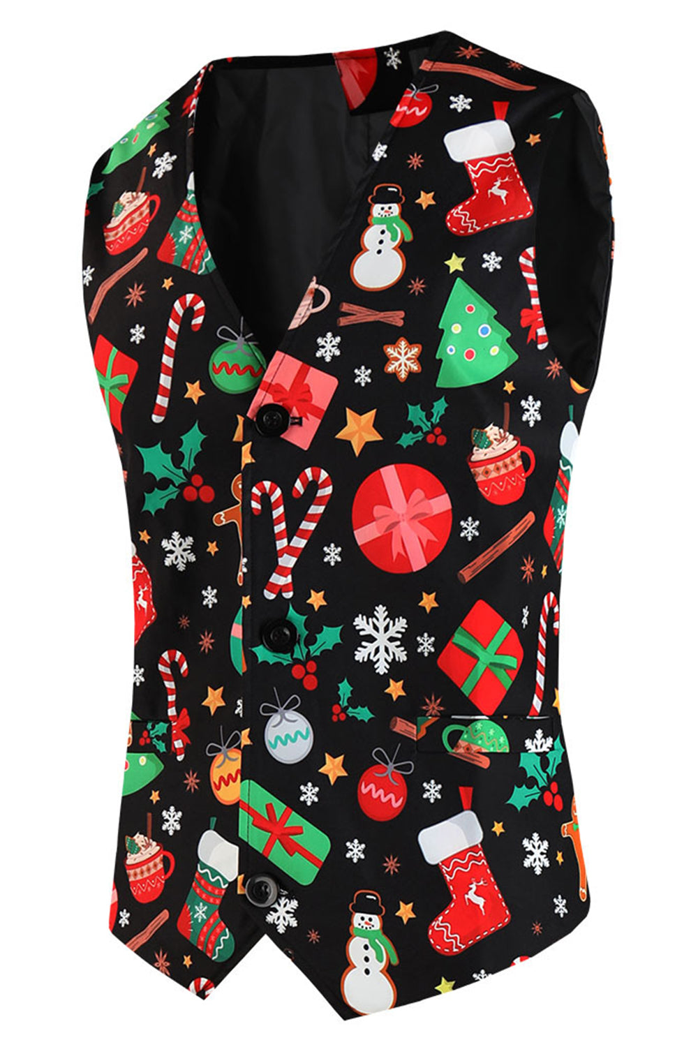 Sort jul trykt hak revers 3 stykker mænds jakkesæt