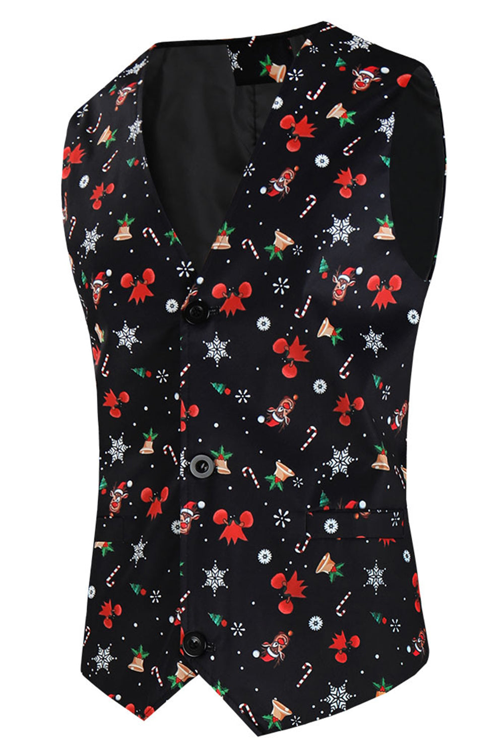 Sort Jul Trykt 3 Stykker Notched Revers Mænds Festival Suits