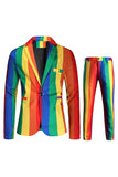 Gul Rainbow Stripes Notched revers Mænds festdragter