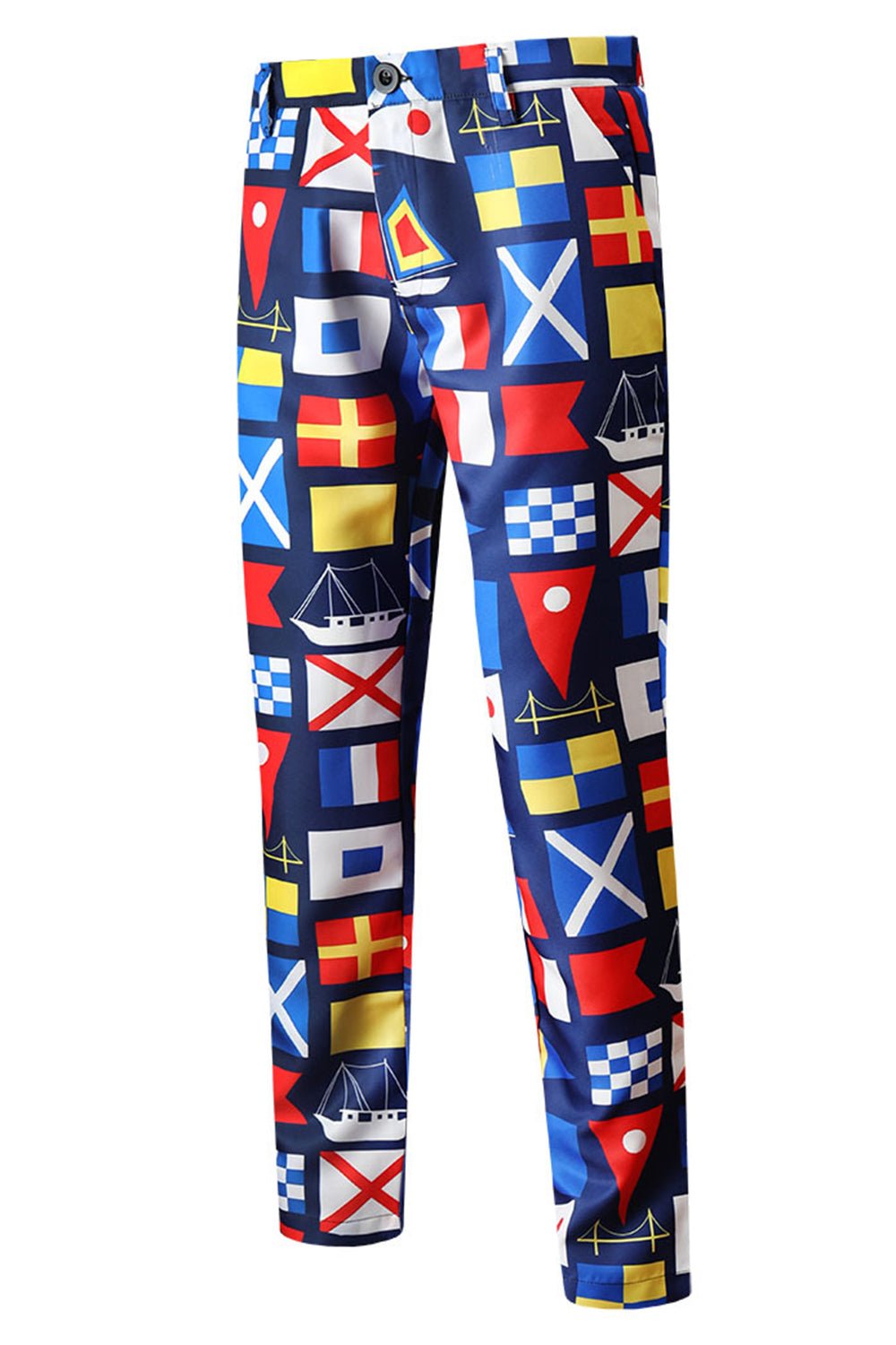 Blå trykte Notched revers Mænds festdragter