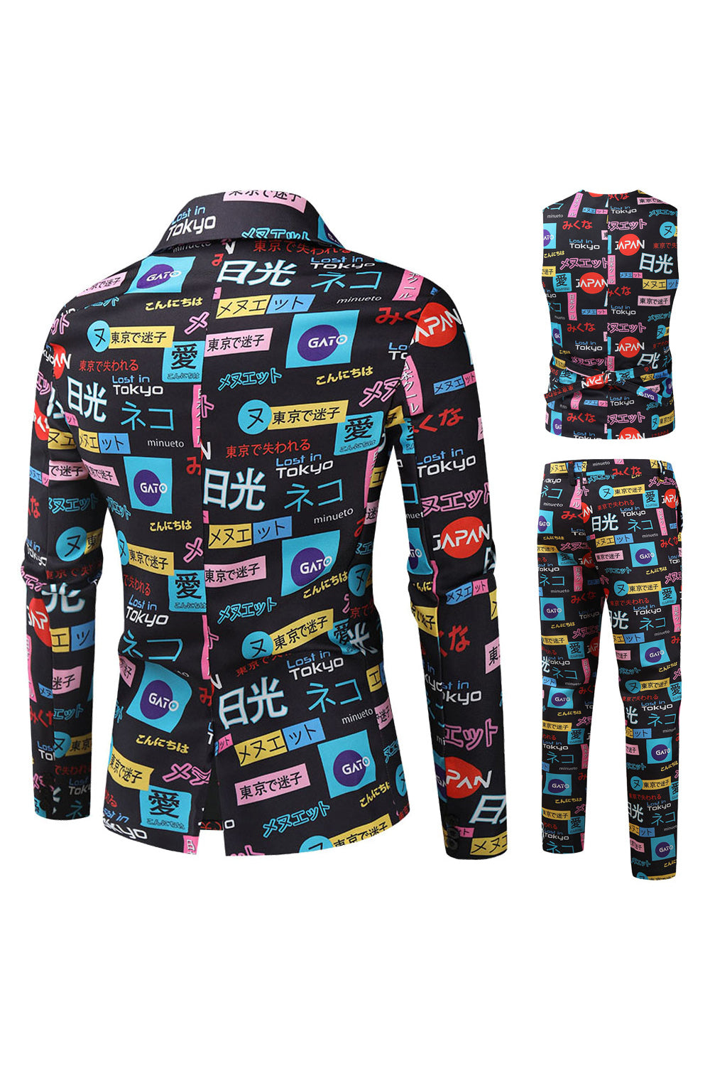 Sort Tekst Trykt Notched Revers Mænds Festdragter