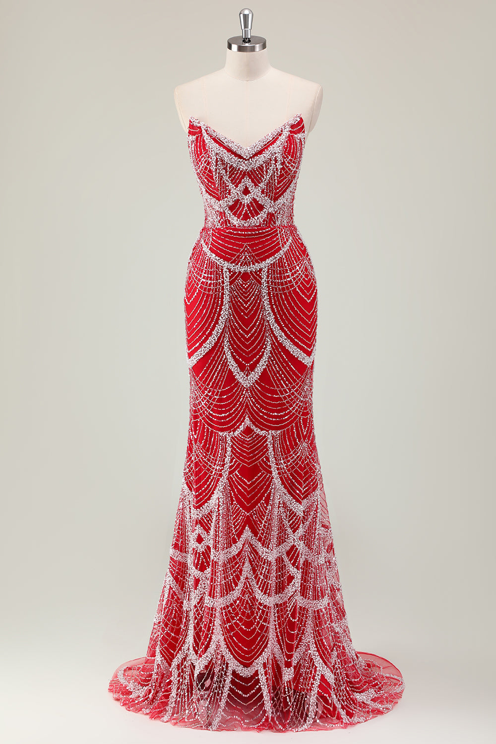 Glitter Mørkegrøn Havfrue Stropløs Pailletter Lang Korset Gallakjole med Perlebesat