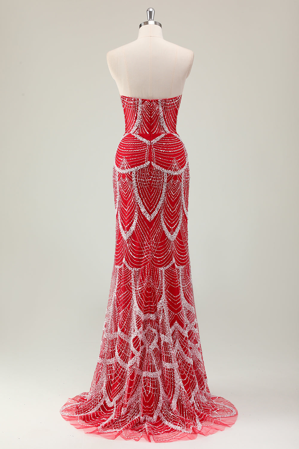 Glitter Mørkegrøn Havfrue Stropløs Pailletter Lang Korset Gallakjole med Perlebesat