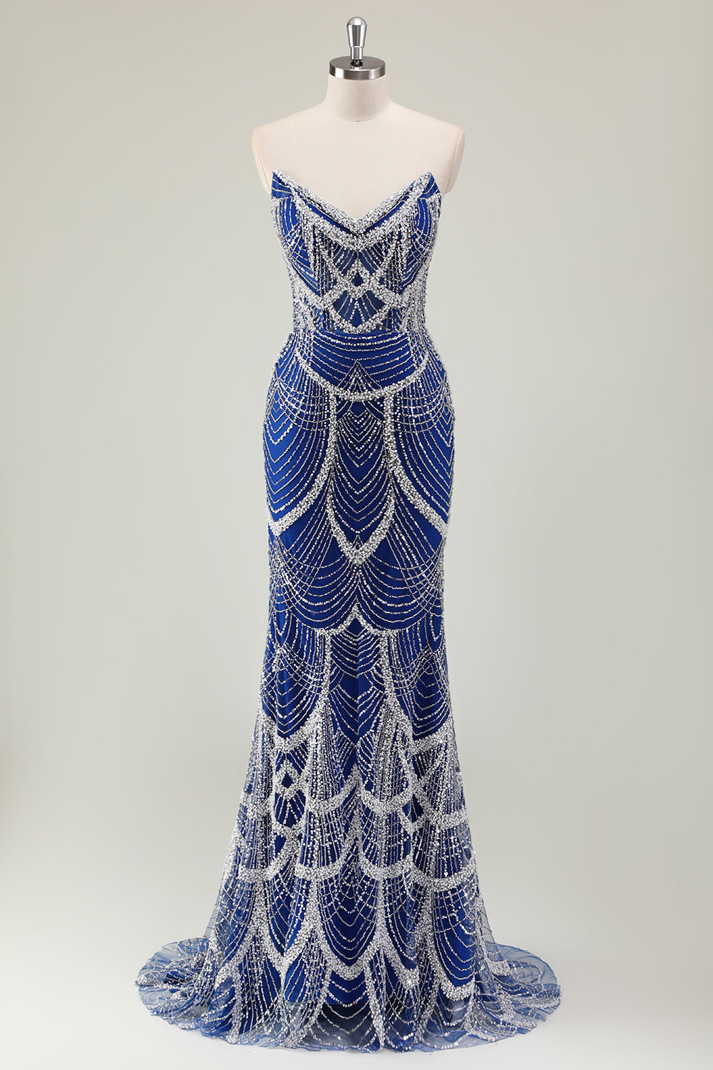 Glitter Mørkegrøn Havfrue Stropløs Pailletter Lang Korset Gallakjole med Perlebesat